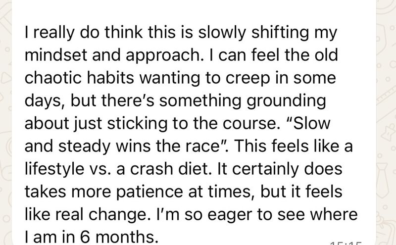 WhatsApp message from a coaching client