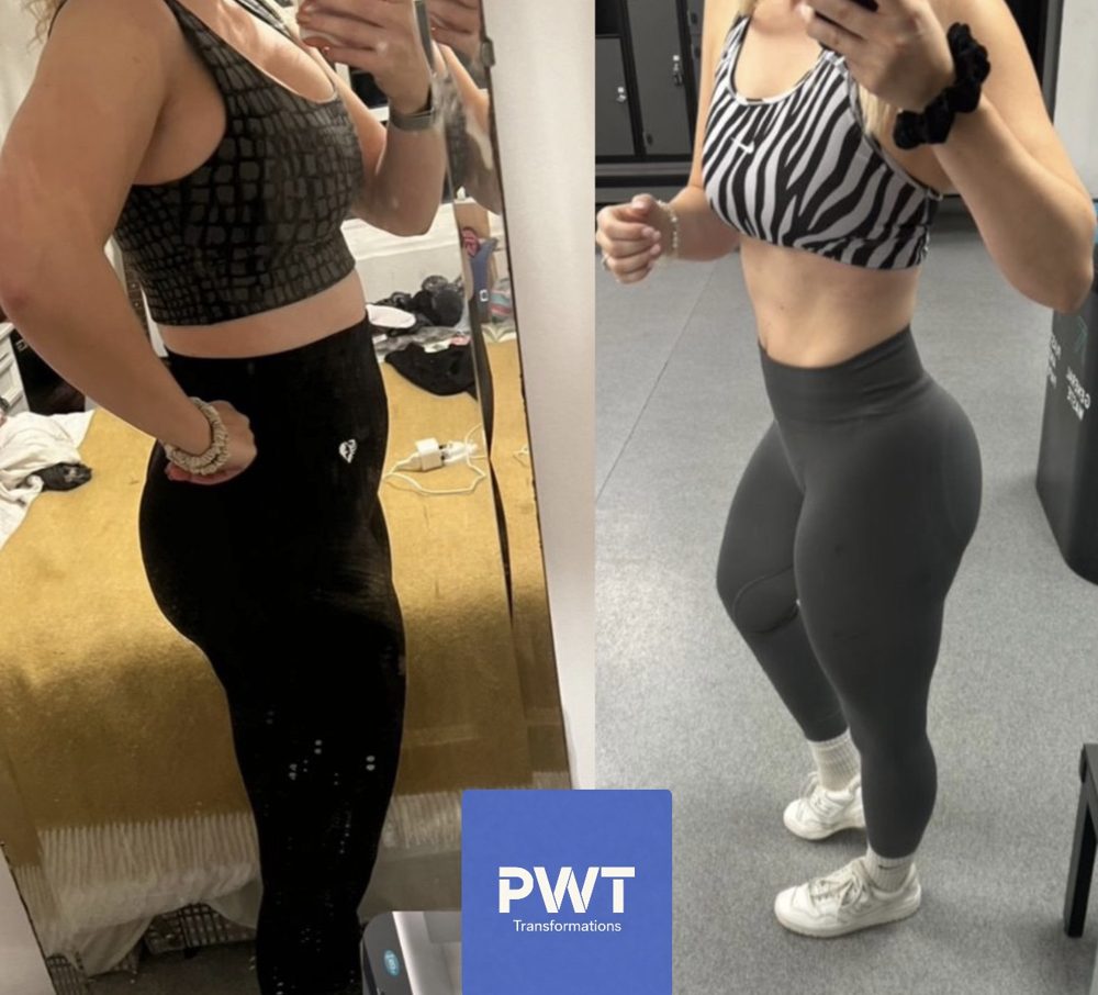 Before and after photos of a coaching client