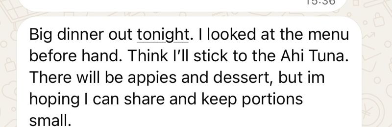 WhatsApp message from a coaching client