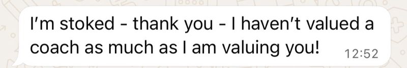 WhatsApp message from a coaching client