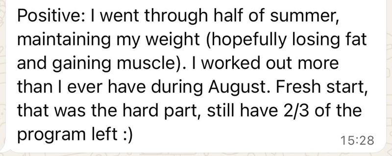 WhatsApp message from a coaching client