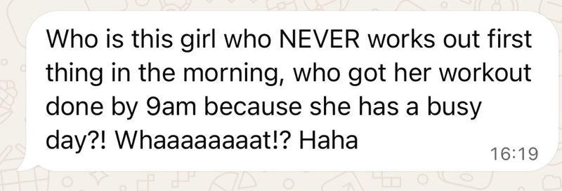 WhatsApp message from a coaching client