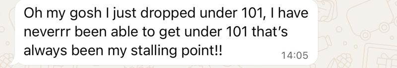 WhatsApp message from a coaching client
