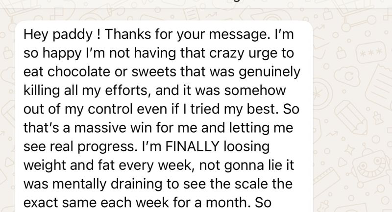 WhatsApp message from a coaching client