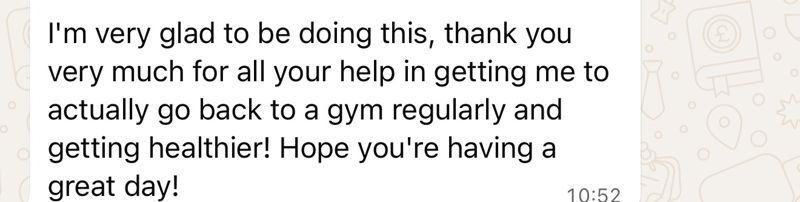 WhatsApp message from a coaching client