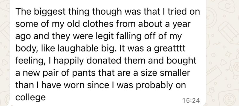 WhatsApp message from a coaching client